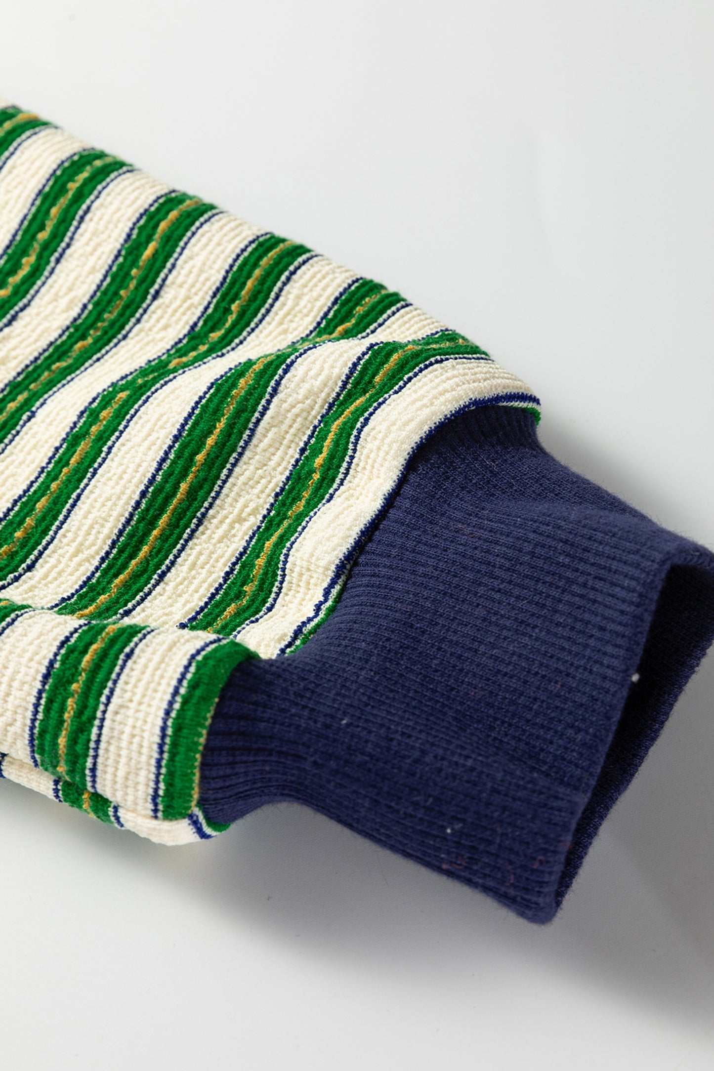 Dark Green Striped Print Contrast Collar Zip V Neck Long Sleeve Top