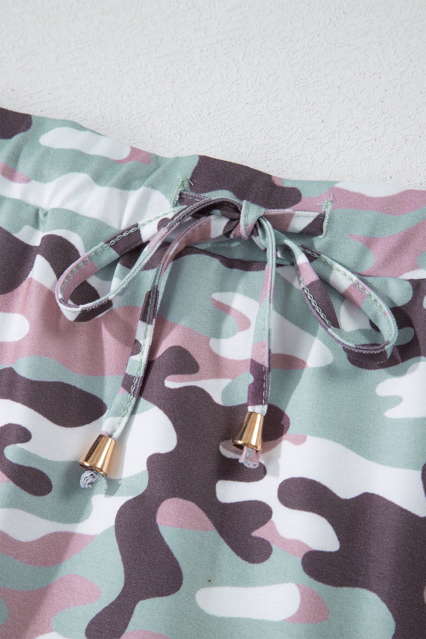 Green Camouflage Print Drawstring Casual Mini Skort