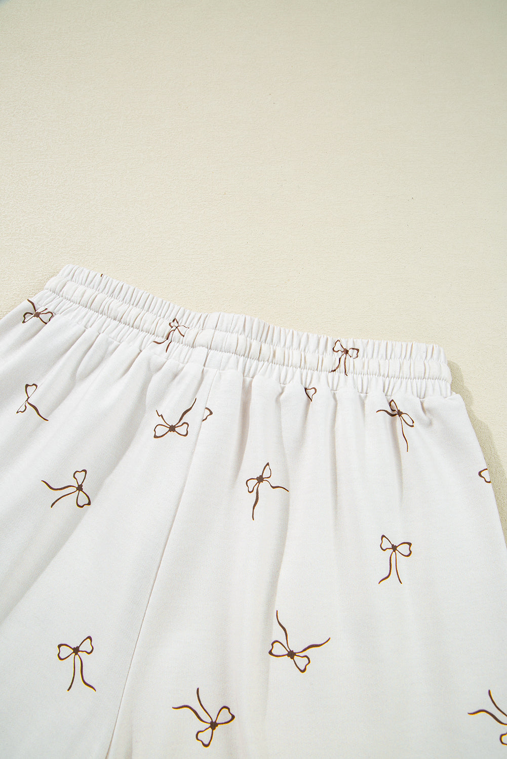 Beige Bow Print Half Zip Tank and Shorts 2pcs Set