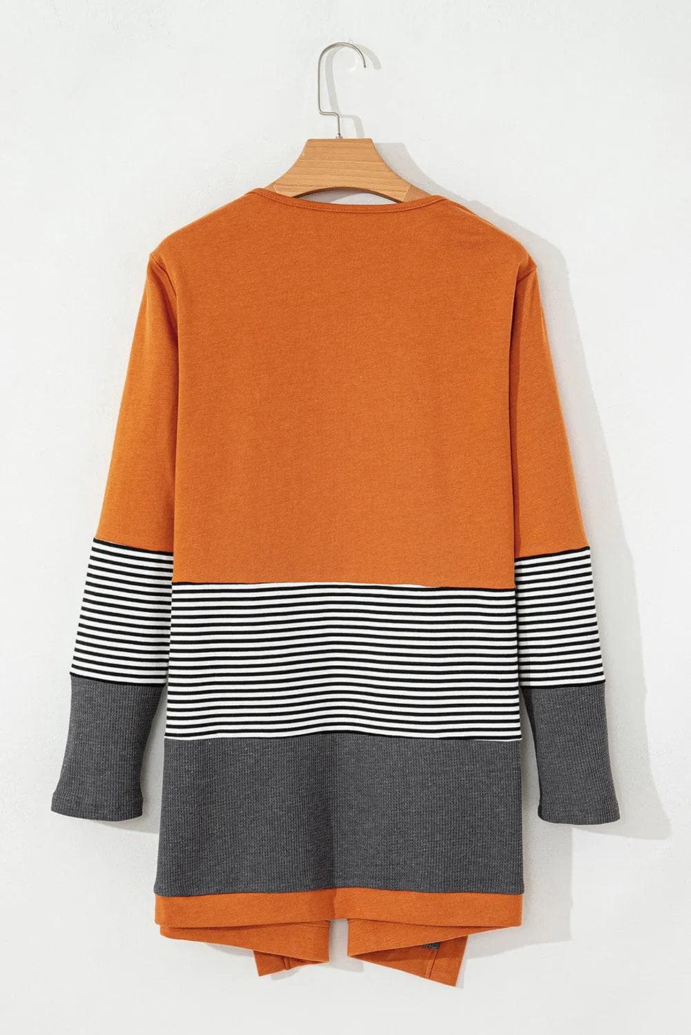 Sweaters & Cardigans/Cardigans Orange Colorblock Striped Patchwork Open Cardigan