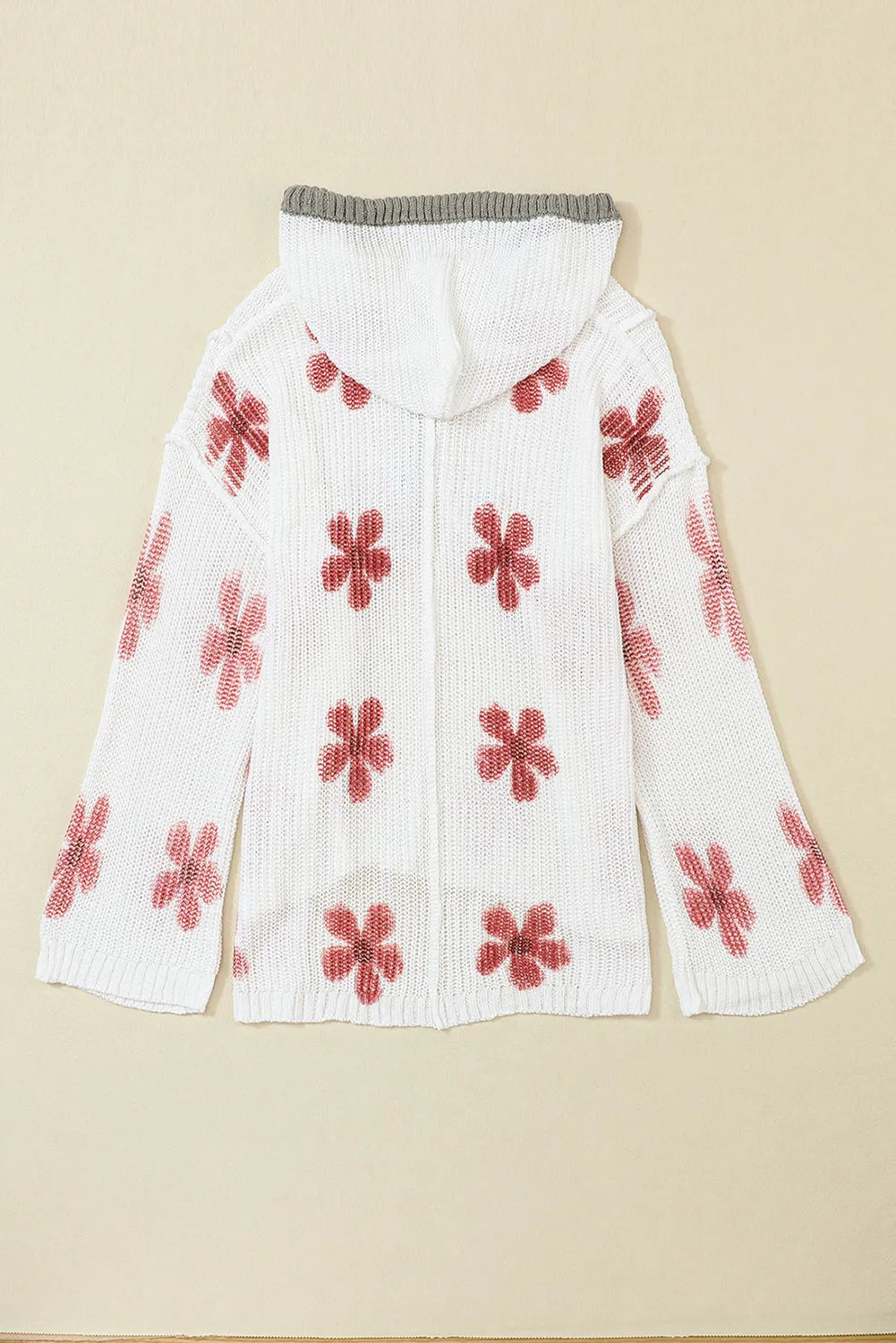 White Floral Print Lightweight Knit Hooded Sweater - Chic Meadow Boutique 