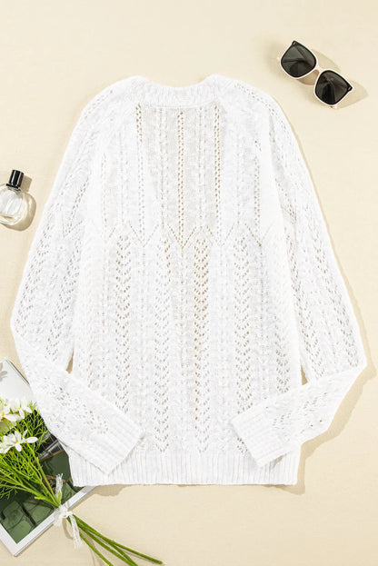 White Solid Open Knit Cardigan - Chic Meadow Boutique 