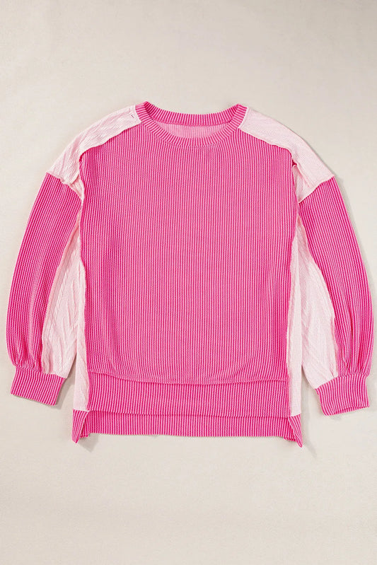 Bonbon Cable Knit Colorblock Exposed Seam Sweatshirt - Chic Meadow Boutique 