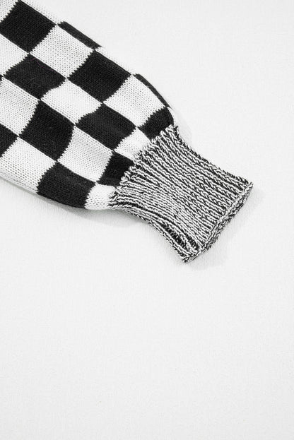 Black Checkered Open Front Drop Shoulder Cardigan