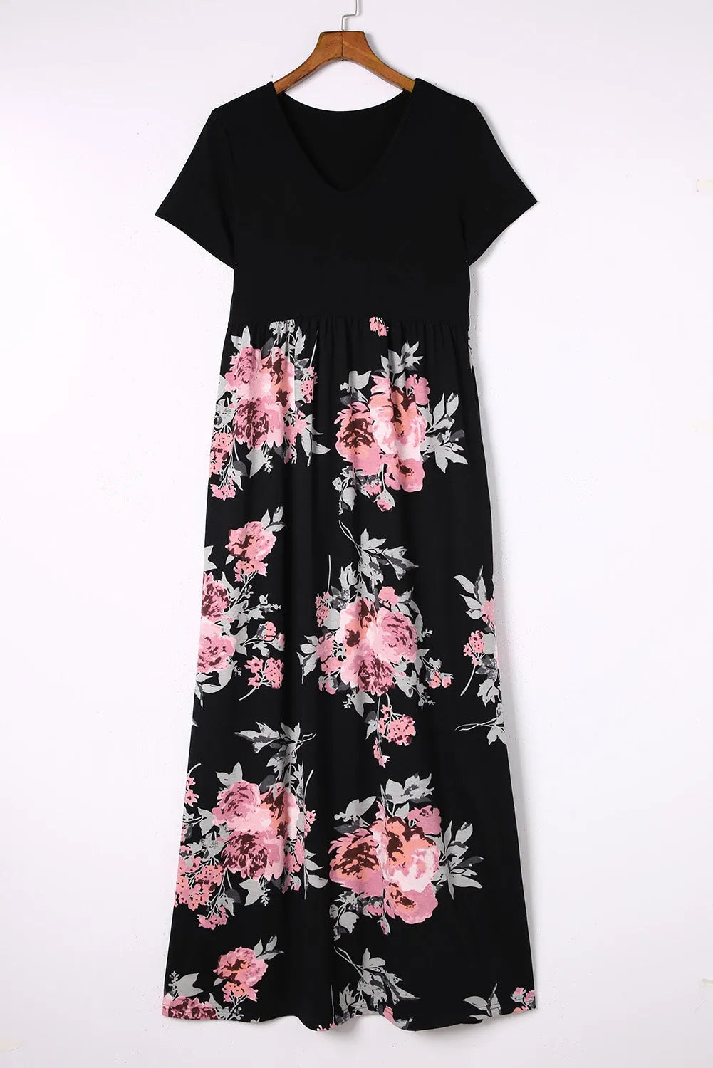 Black Contrast Floral Empire Waist Maxi Dress - Chic Meadow Boutique 