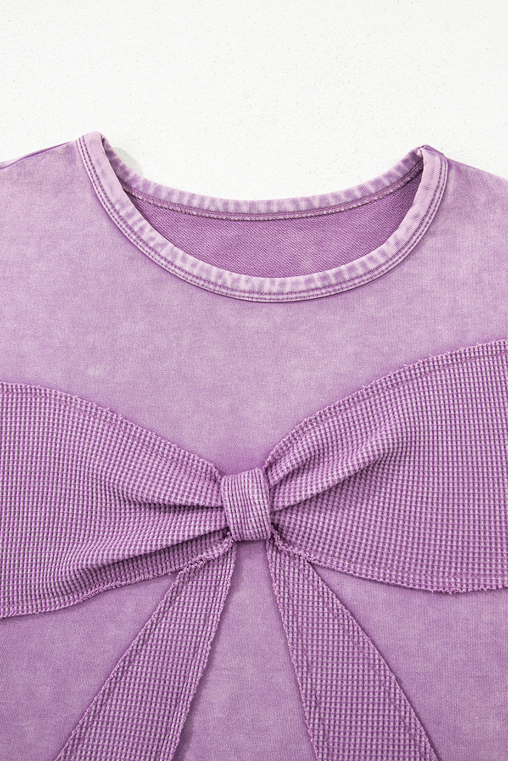Orchid Bouquet Mineral Wash Big Bow Patchwork Pullover Sweatshirt