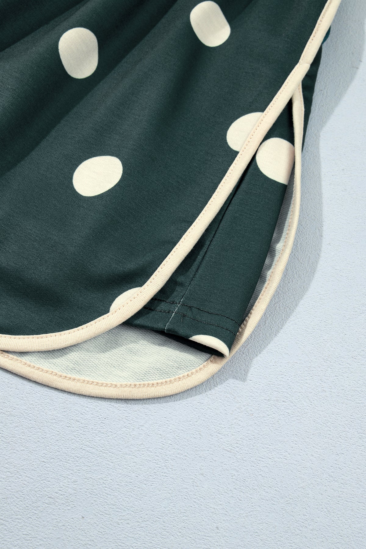 Green Polka Dot Print Color Block Trim Baggy Pullover Drawstring Skirt 2pcs Set