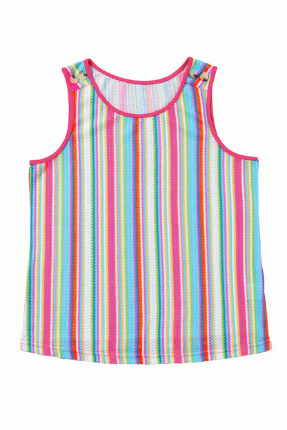 Rose Stripe Rainbow Eyelet Knit Button Decor Tank Top - Chic Meadow Boutique 