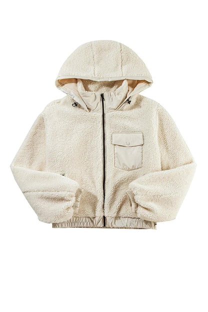 Outerwear/Jackets Jet Stream Zip-up Pocketed Hooded Sherpa Jacket