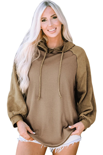 Khaki Waffled Expose Seam Drawstring Hoodie - Chic Meadow Boutique 