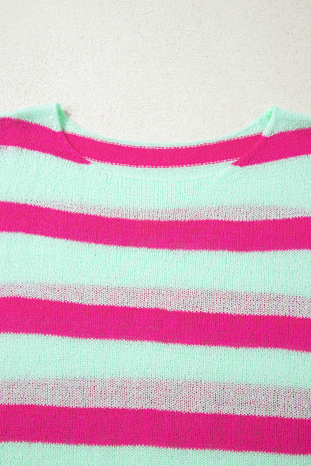 Green Stripe Round Neck Casual Sweater