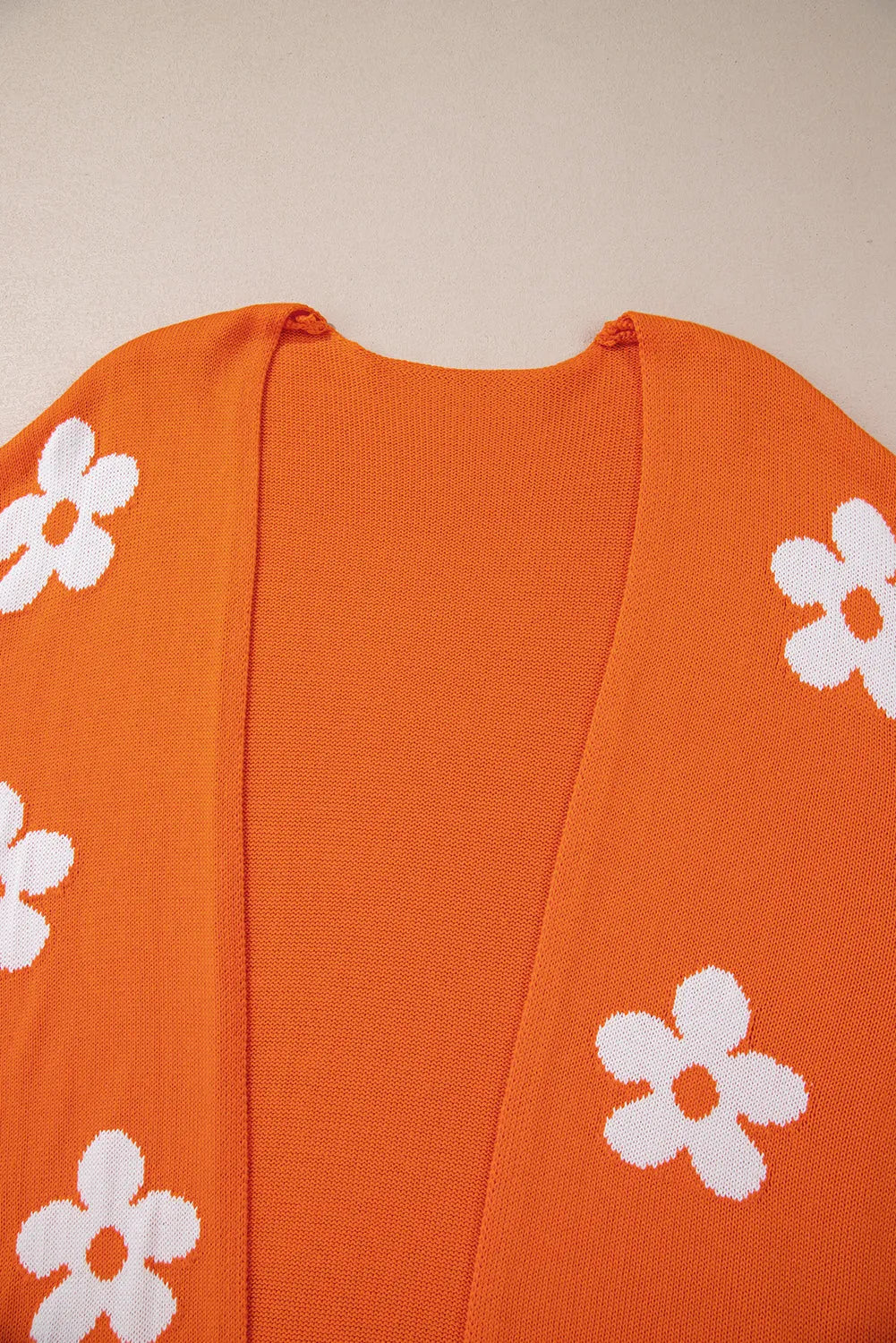 Orange Flower Pattern Drop Shoulder Plus Size Cardigan - Chic Meadow Boutique 