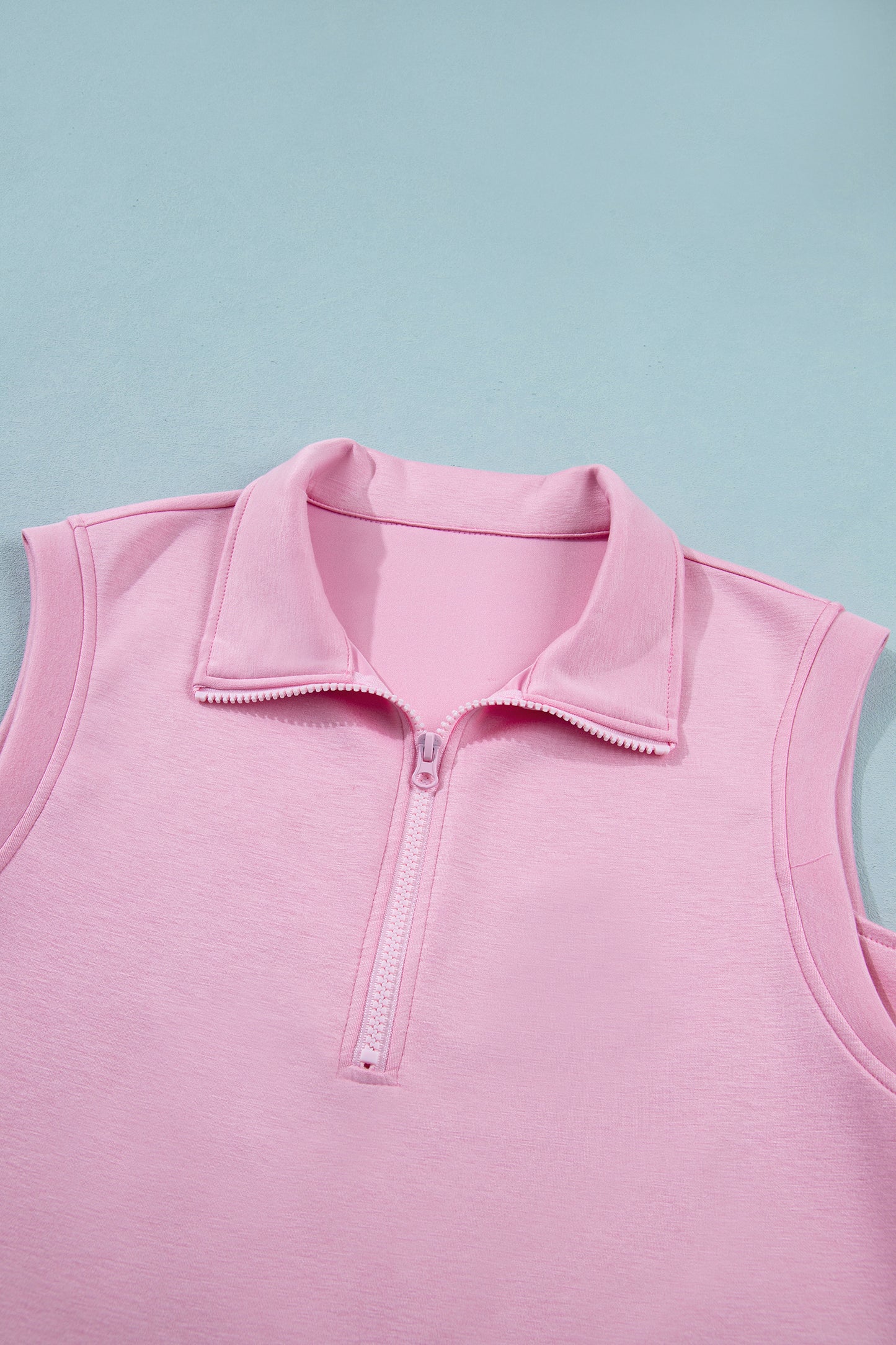 Pink Solid Color Sleeveless Zipper Tank and Skort Set