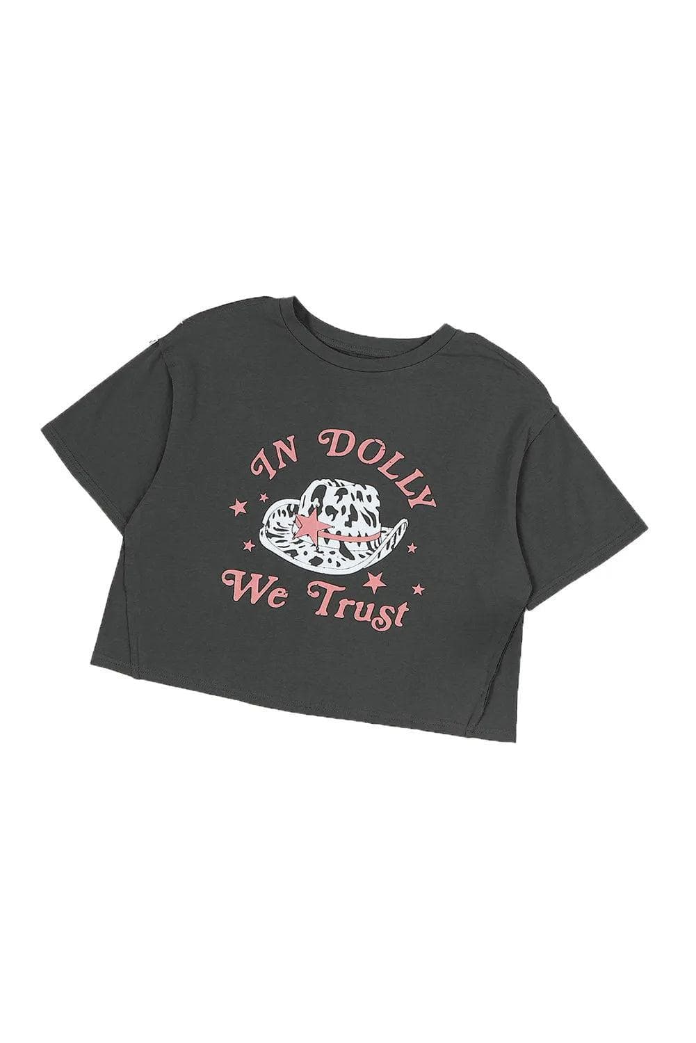 Tops/Tops & Tees Gray WE TRUST IN DOLLY Western Fashion Graphic Tee