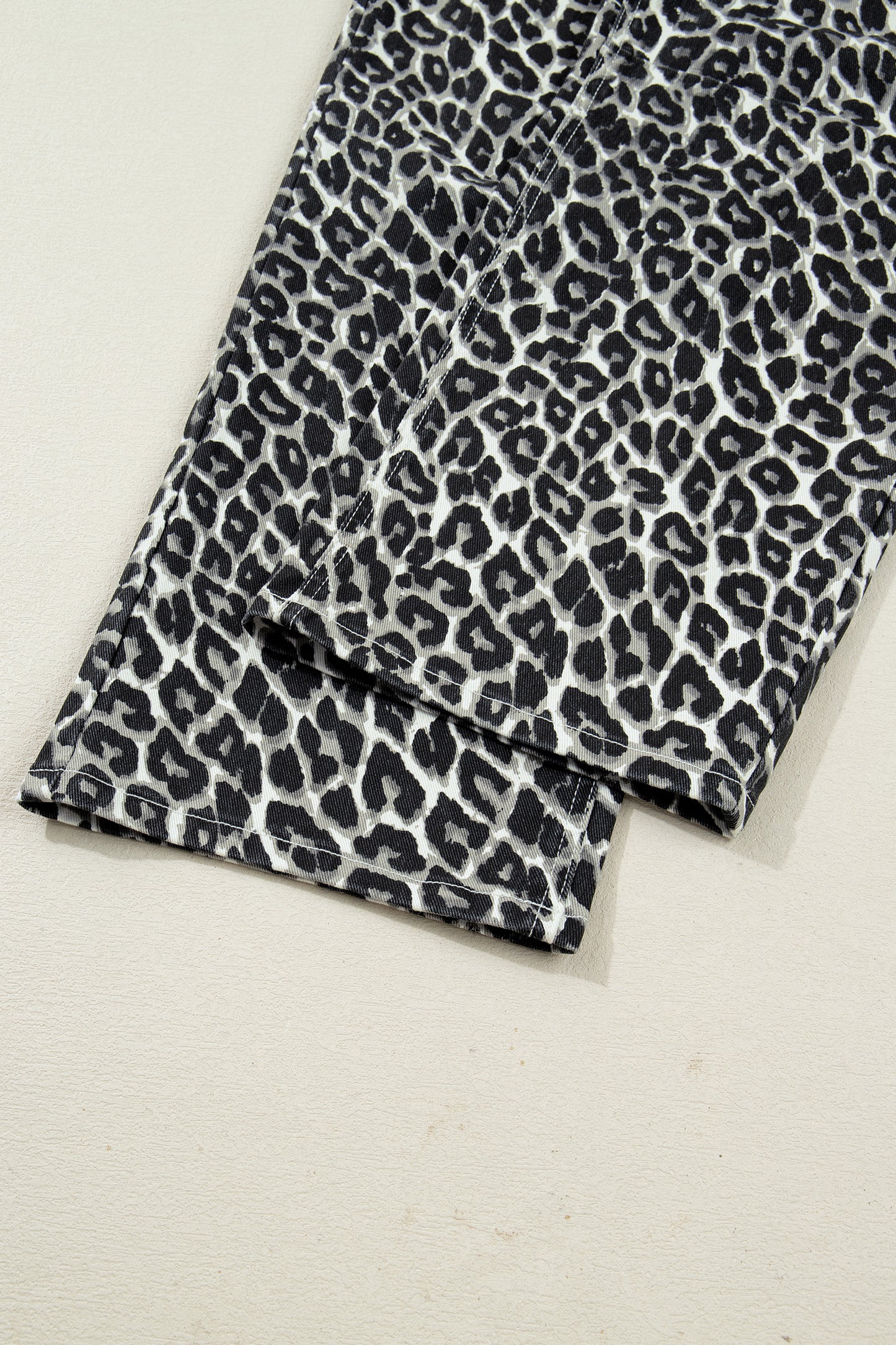 Black Leopard Print Barrel Jeans