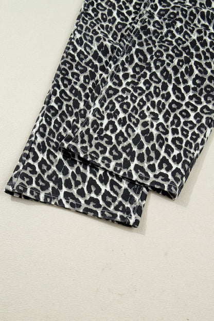 Black Leopard Print Barrel Jeans