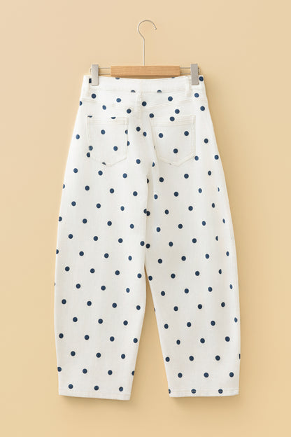 Blue Tailored Seam Polka Dot Print Ankle Length Casual Jeans