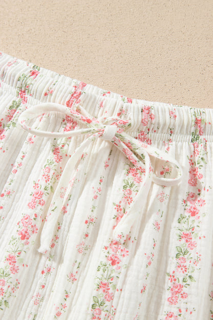 Pink Floral Print Long Sleeve Button Front Shirt Pajama Pant Set