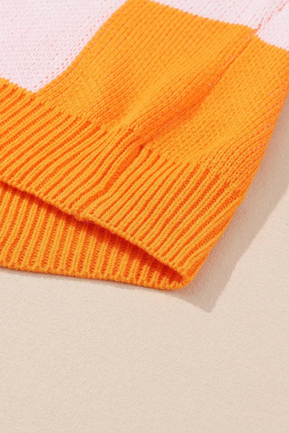 Tops/Sweaters & Cardigans Orange Checkered Bishop Sleeve Sweater