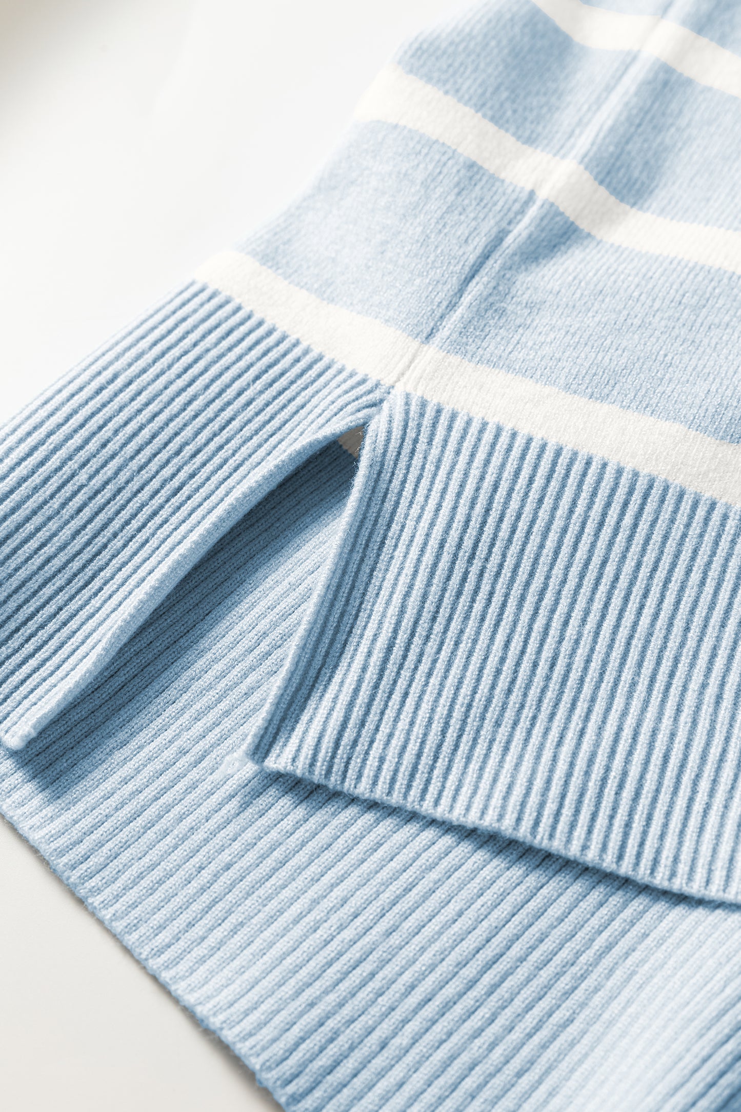 Beau Blue Side Slits Crewneck Short Sleeve Sweater Tee