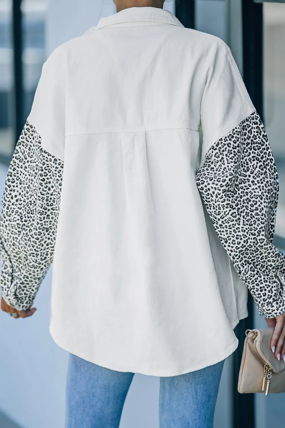 White Contrast Leopard Denim Jacket - Chic Meadow Boutique 