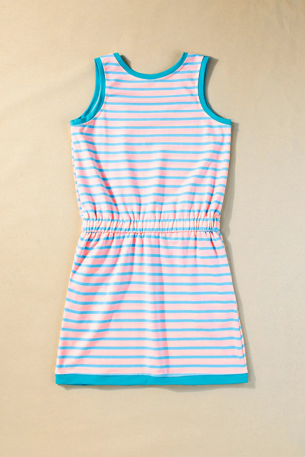 Pink Stripe Contrast Trim Pocketed Casual Tank Dress - Chic Meadow Boutique 