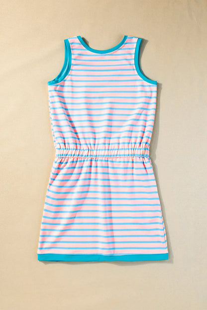 Pink Stripe Contrast Trim Pocketed Casual Tank Dress - Chic Meadow Boutique 