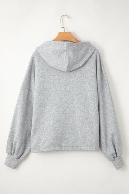 Light Grey Fleece Lined Half Zipper Kangaroo Pockets Loose Hoodie - Chic Meadow Boutique 