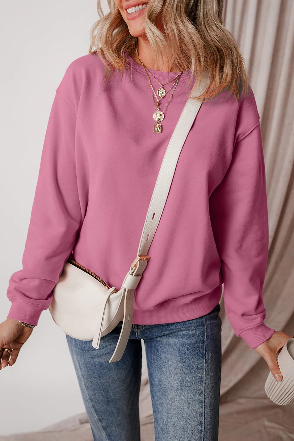 Meadow Mauve Solid Fleece Lined Drop Shoulder Terry Sweatshirt - Chic Meadow Boutique 