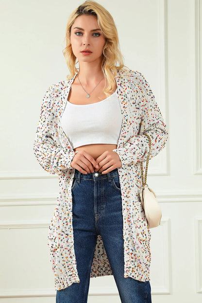 White Rainbow Popcorn Speckles Open Front Cardigan - Chic Meadow Boutique 