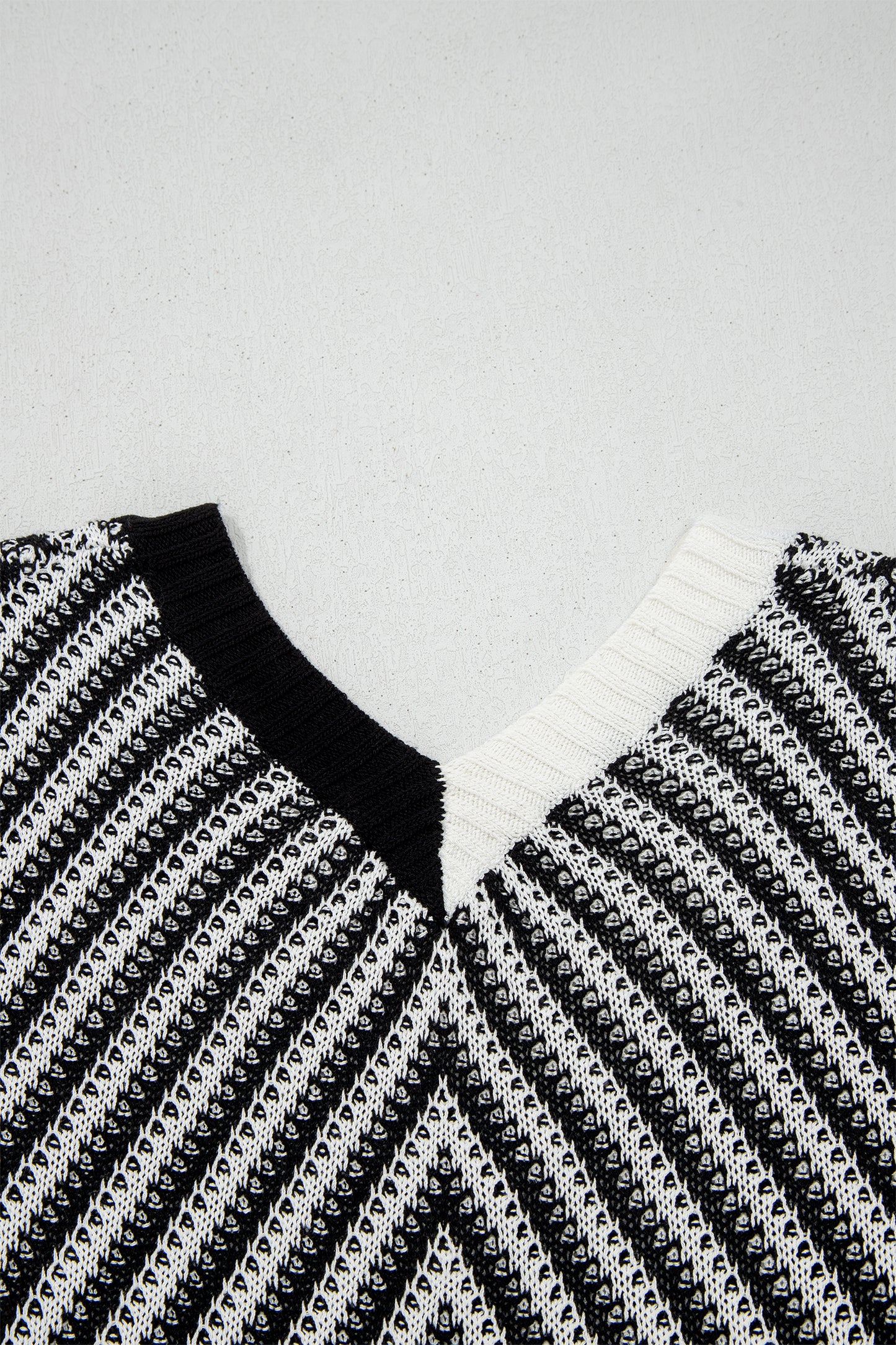 Black Contrast Chevron Knit V Neck Sweater Vest