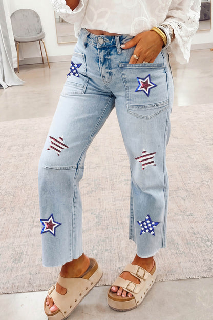 Beau Blue Patriotic Sequin Star Pattern Jeans