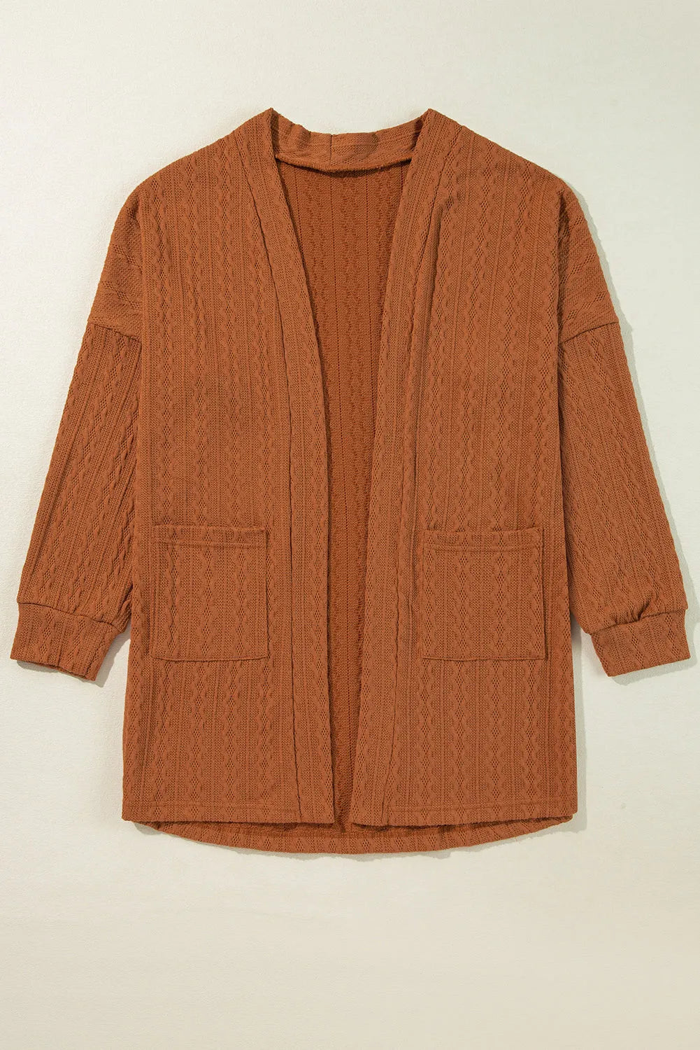 Chestnut Textured Knit Side Pockets Open Front Cardigan - Chic Meadow Boutique 