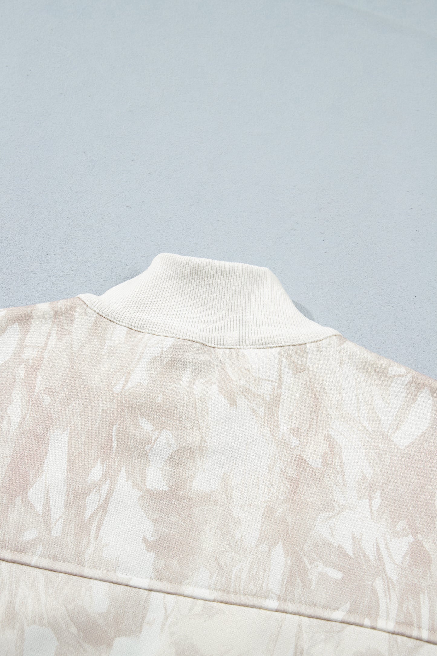 Khaki Camouflage Print Quarter-Zip Drop Shoulder Long Sleeve Sweatshirt