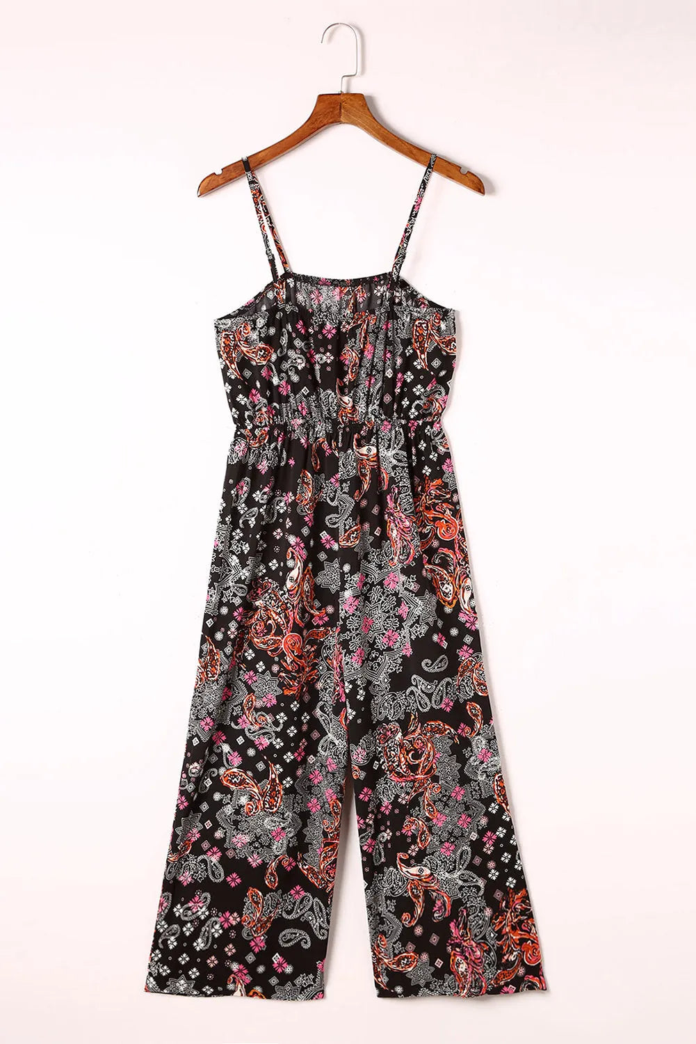 Black Mixed Paisley Print Cropped Jumpsuit - Chic Meadow Boutique 