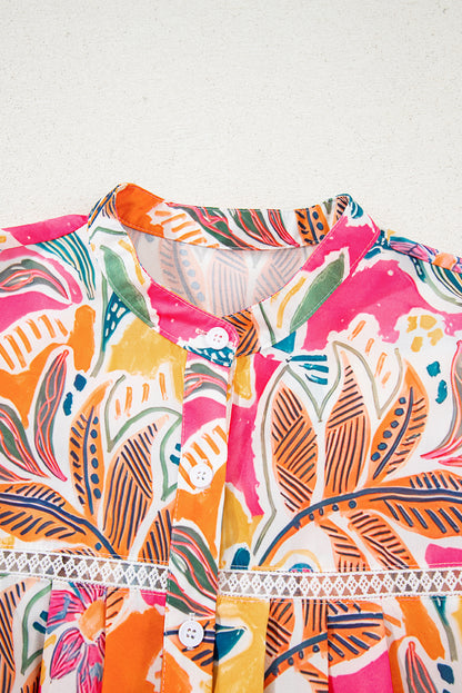 Rose Tropical Vacation Vibe Printed Button Up Short Sleeve Shirt