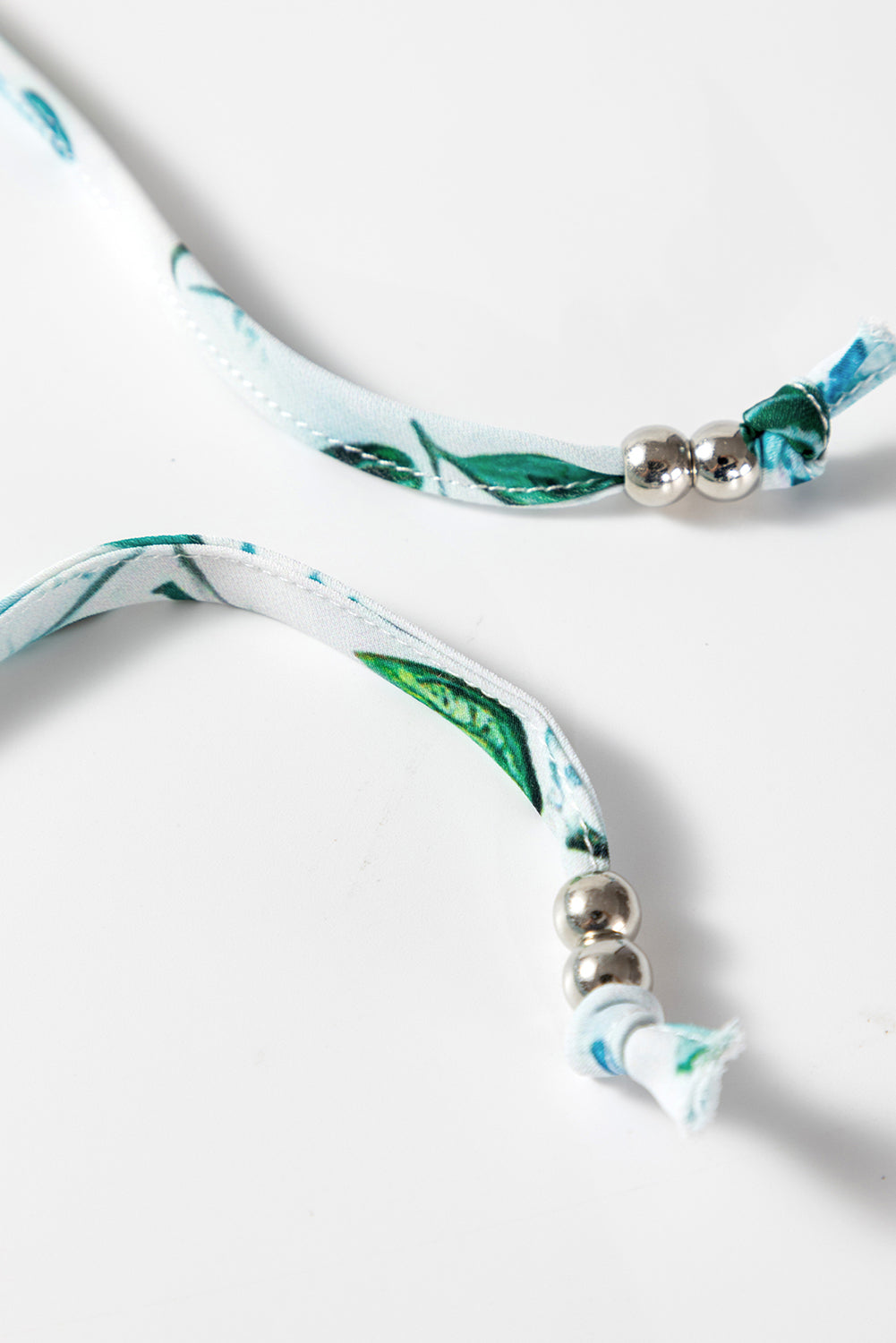 Sky Blue Floral Print Frilled Trim Tie Neck Elastic Cuffs Long Sleeve Blouse