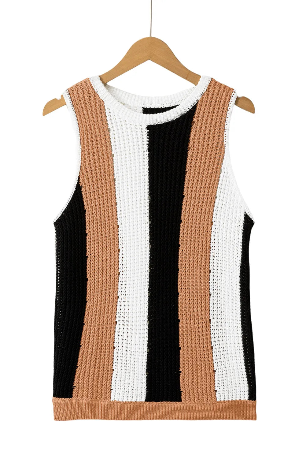 Khaki Stripe Color Block Sleeveless Knitted Sweater Vest - Chic Meadow Boutique 