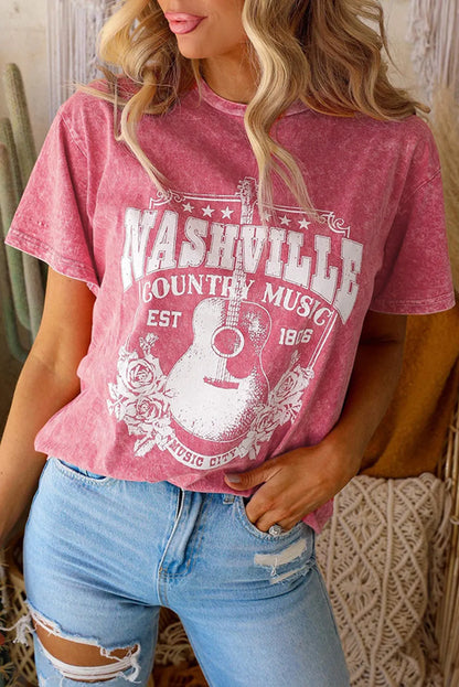 Fiery Red Nashville Music City Graphic Mineral Washed Tee - Chic Meadow Boutique 