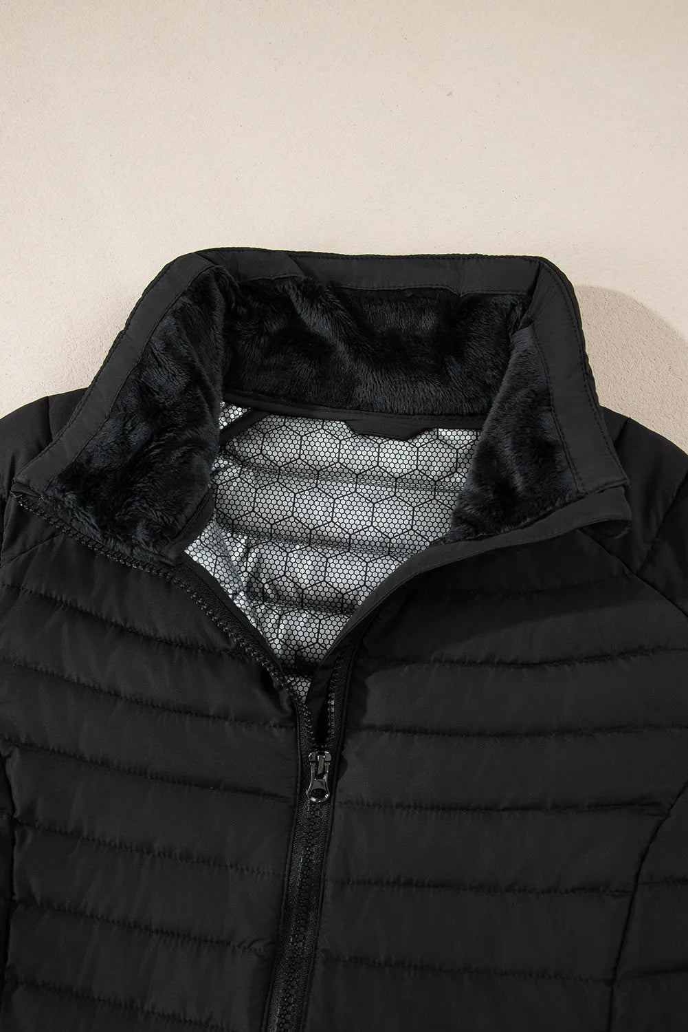 Black Solid Color Quilted Zip-up Puffer Jacket - Chic Meadow Boutique 