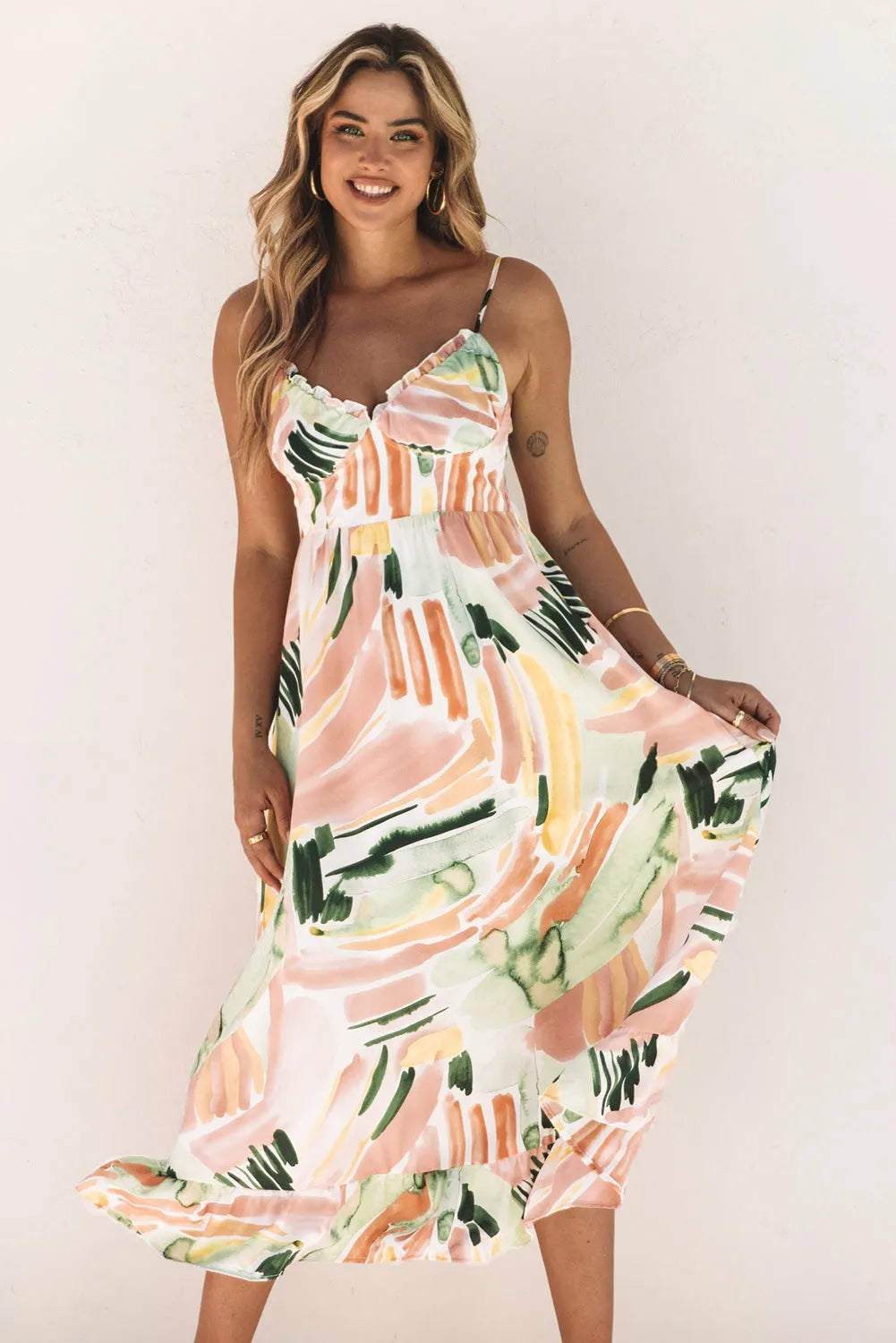 Multicolor Spaghetti Straps Graffti Print Long Dress - Chic Meadow Boutique 