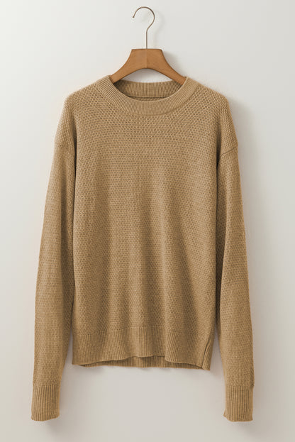 Straw Yellow Brushed Knit Casual Fitted Sweater