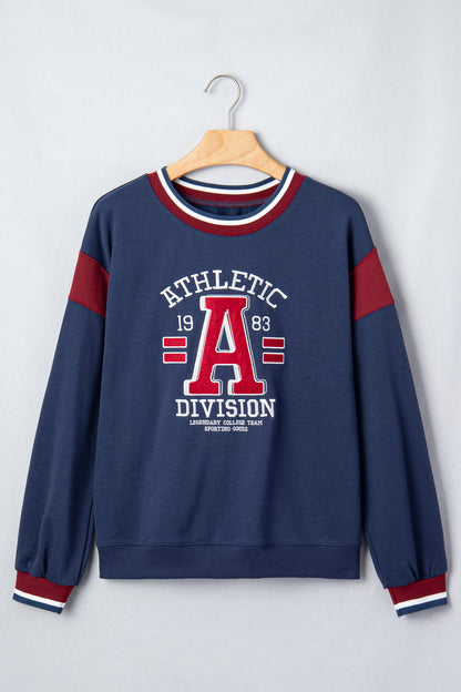 Sail Blue Patchwork Round Neck Long Sleeve Sweatshirt