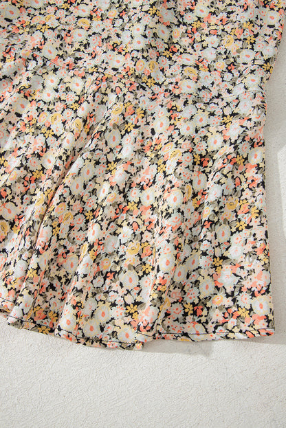 Khaki Boho Floral Printed Tie Waist Flared Sundress