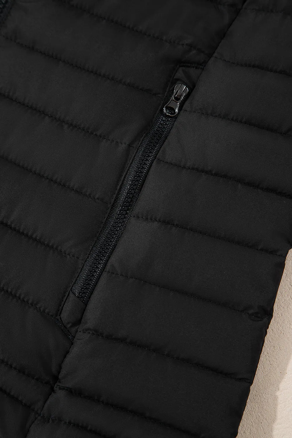 Black Solid Color Quilted Zip-up Puffer Jacket - Chic Meadow Boutique 