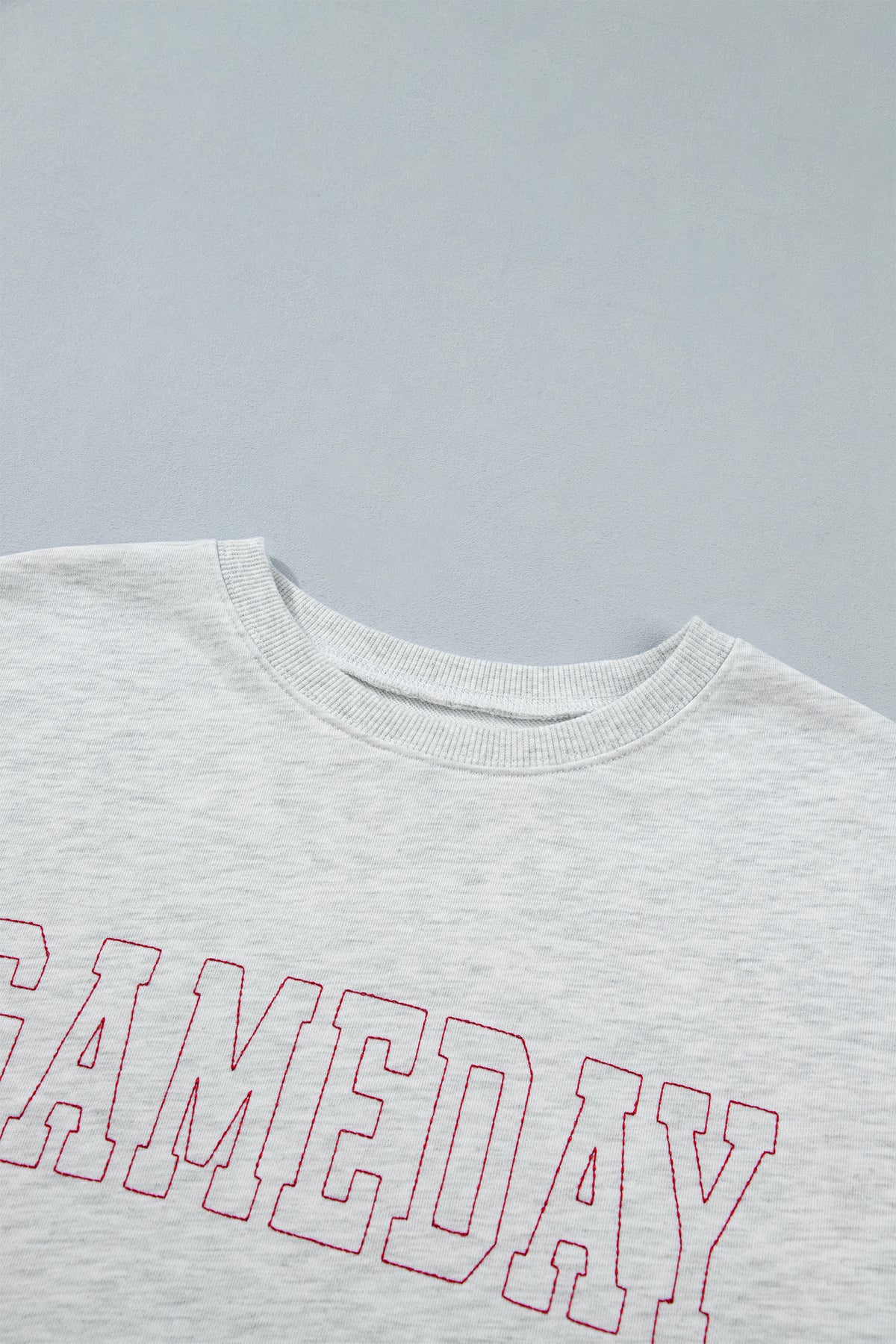 Light Grey Game Day Letter Embroidery Long Sleeve Round Neck Sweatshirt