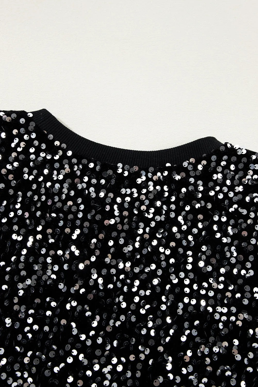 Black Sequined Long Sleeve Crew Neck Cropped Blouse - Chic Meadow Boutique 