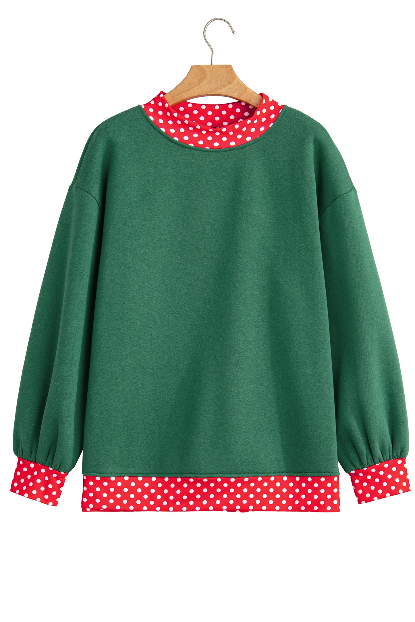 Dark Green Colorblock Polka Dot Contrast Trim Oversized Sweatshirt