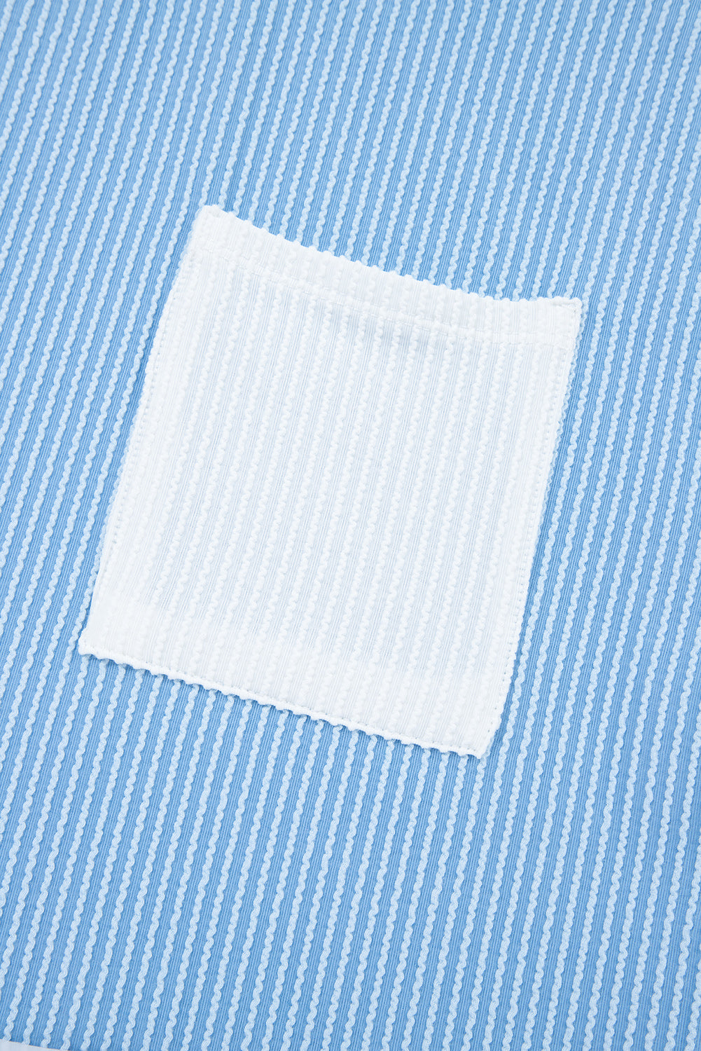 Dark Blue Corded Knit Color Block Pocketed Crew Neck T Shirt