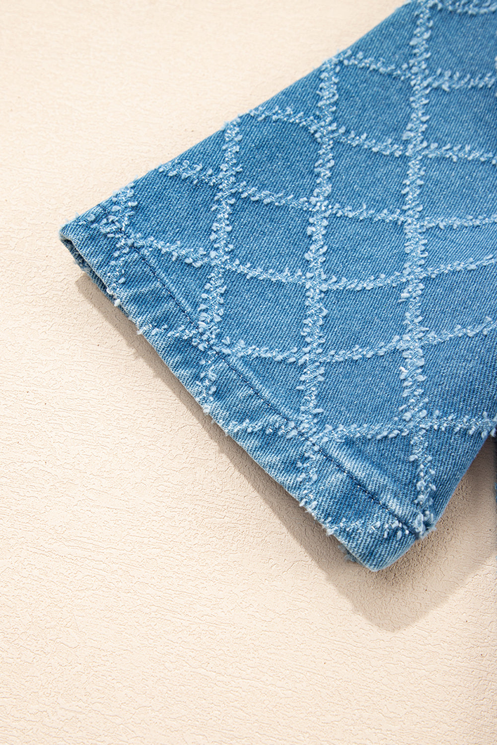 Dusk Blue Checkered Textured Short Sleeve Patched Pocket Denim Shirt